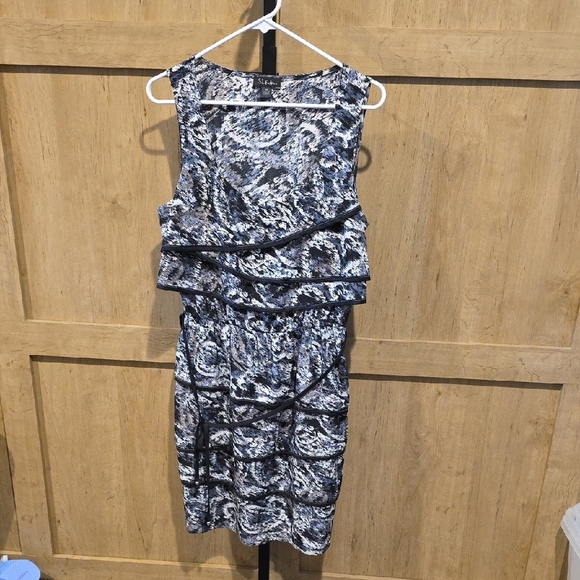 (J1) S.L. Fashions Black and Blue Patterned Midi Dress - Picture 1 of 5